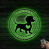 Custom Dachshund Dog Metal Wall Art Led Lights, Personalized Family Name Monogram Metal Sign, Weiner Dog Pet Room Sign, Dog Name Metal Wall Sign
